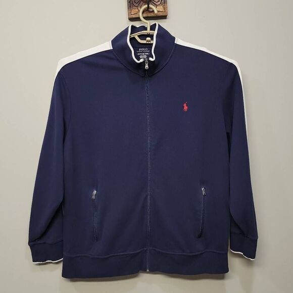 Polo Ralph Lauren Track Jacket XXL Navy Blue Full‎ Zip 100% Cotton Interlocking - Picture 1 of 10